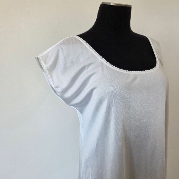 White Satin Maxi Length Slip Cap Sleeve Lace Trim Temple Ordinance Pocket Small - Picture 2 of 11